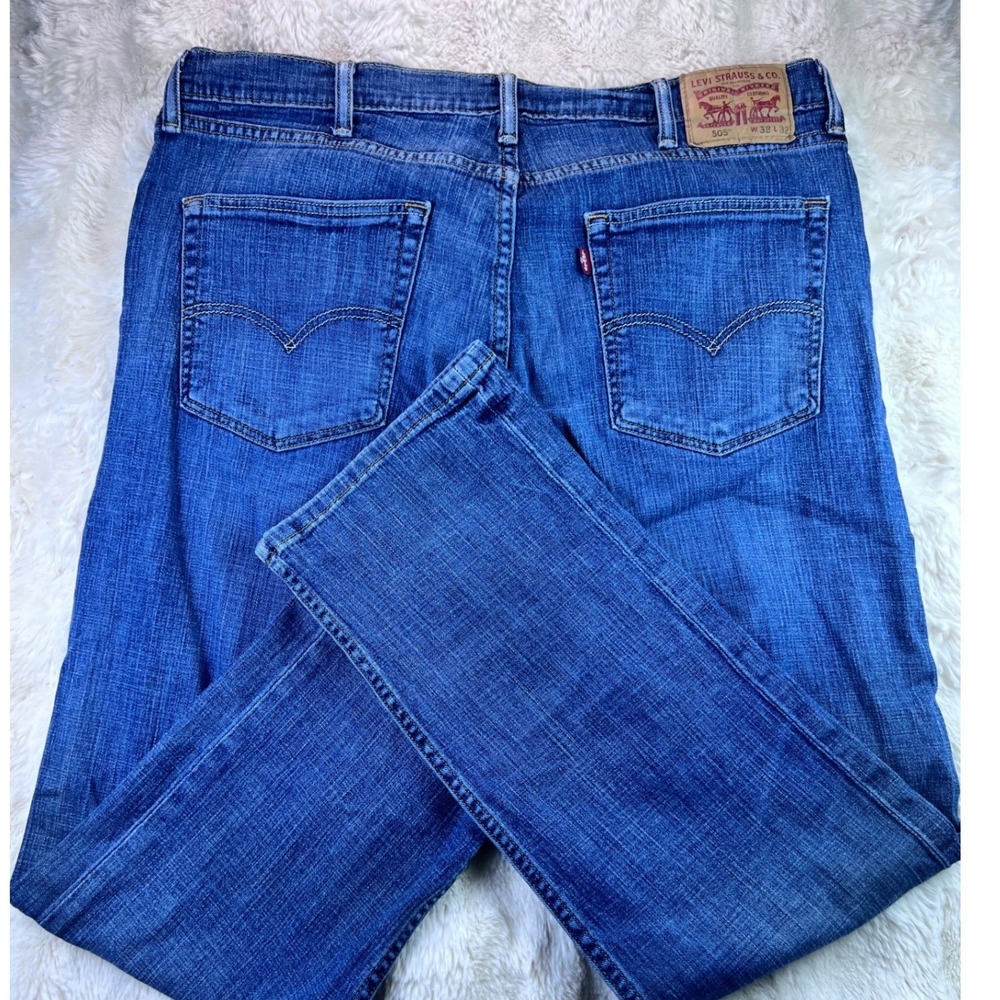 Levis 505 Regular Fit Jeans Mens38x32 Blue Denim Straight Leg Az Medium Wash A9